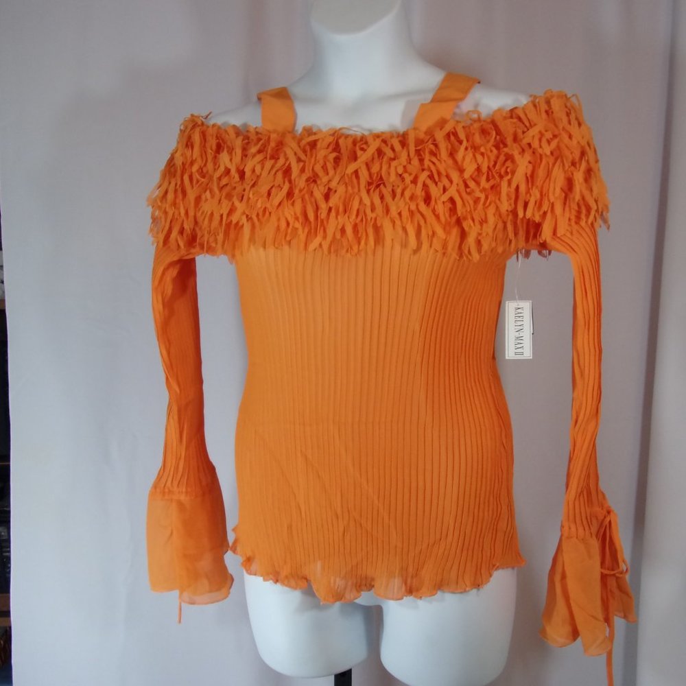 Kaelyn Top Cold Shoulder Eyelash Orange Size 2X